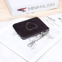 Suede Leather Women's Coin Purse Autumn And Winter New Card ID Storage Bag Genuine Leather Zipper Small Wallet For Women - Brown - View 8