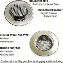 2pcs Bathtub Drain Strainer/Hair Catcher Stainless Steel Basket, Fits 1.65-3.0 Drain, Shower, Bathroom, Laundry Room Home Bathroom Decor Fall Decor Back To School - 銀色 - 查看 4