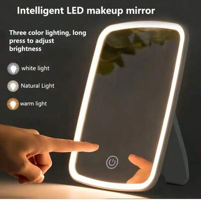 1pc LED Makeup Mirror, Vanity Mirror With Front Lights, 3 Lighting Modes, Modern Touch Control Makeup Mirror, Portable Foldable Compact Mirror, Lighted Travel Makeup Mirror, Ideal For Women, Students, Bedroom Decor, Vanity, Travel, Bedroom, Makeup Accessories, Mirror, Vanity Mirror, Christmas Gift, Cosmetics, Makeup Tools, Gift, Women Gift, Christmas Present,Giveaways,Travel,Cheap Stuff,Travel Essential
