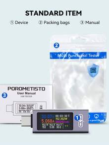 POROMETISTO UT02C Type-C Tester DC 4-30V 12A Digital Display Voltage Current Power Meter Fast Charging Tester Voltmeter Ammeter - Blue - View 10