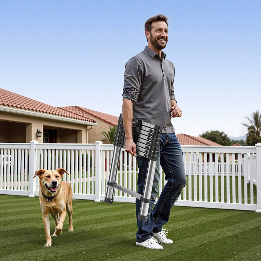 Escalera telescópica, Escalera de extensión ligera de acero inoxidable de 8,5 pies, Escaleras plegables de retracción de múltiples botones, Capacidad 330LBS y pies antideslizantes, Escaleras portátiles de 9 pasos para el hogar, RV, Loft - Unitalla - Ver 1