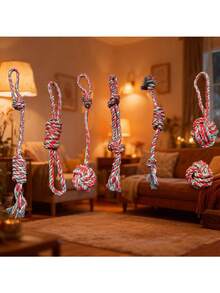 Pet Toy Set: Cotton Rope, Chew-Resistant Dog Toy, Dog Dental Chew Stick (For Teeth Cleaning) - Multicolor - View 12