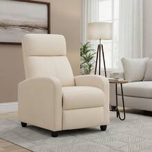 ccSilla reclinable para sala de estar sala de cine en casa sofá individual Winback sillón reclinable de masaje silla de lectura silla reclinable moderna fácil descanso con respaldo acolchado de tela tela beigenn - tela beige - Ver 2
