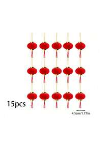 30pcs Mini Red Plush Lanterns, Auspicious Meaning, Accented With Gold, Suitable For Weddings, Chinese New Year And New Year Celebrations, Outdoor Lantern Decor - Multicolor - View 13