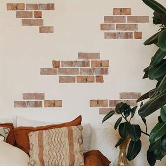Oyun Odası, Yatak Odası, Banyo, Mutfak Duvar Dekorasyonu için Vintage Kırmızı Tuğla Desenli Piksel Blok Kare Kendinden Yapışkanlı Duvar Çıkartmaları