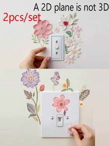 2片/套创意经典花卉图案开关贴纸，可移除，花朵开关贴纸，自粘PVC墙贴，适用于卧室和浴室灯开关、客厅和走廊家居装饰、花卉主题日常家居装饰、书房和浴室装饰，生日、节日、乔迁、洗礼、复活节和母亲节礼物，以及派对礼品 - 彩色 - 查看 10