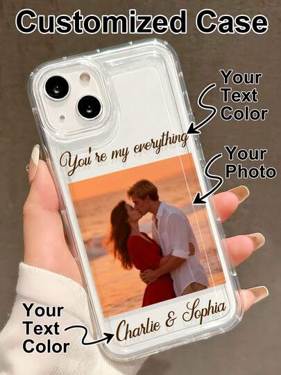 1pc Customized Couple/Best Friend/Pet Photo & Personalized Text Thick Anti-Drop Phone Case, Compatible With IPhone 11, 13, 15, 16, 17 Pro Max