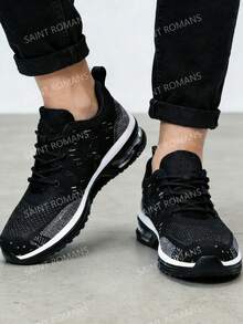 Zapatos deportivos con amortiguación de aire para hombres, zapatos de tenis para hombres, zapatos deportivos elegantes con bloques de color para hombres, zapatos para correr transpirables y antideslizantes para hombres, adecuados para fitness, deportes y viajes. - Negro - Ver 3