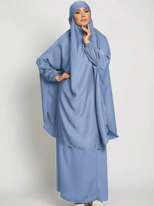 2pcs Muslim Women Prayer Dress Set, Long Sleeve Loose Robe, Headscarf, Suitable For Festivals - Multicolor - View 7