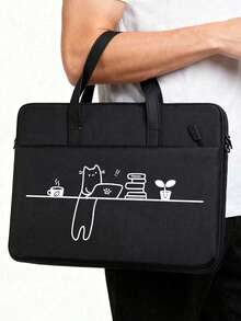 可爱猫咪印花笔记本电脑保护套，采用柔软面料制成，配有可调节肩带，有效保护笔记本电脑并具有防震功能。这款电脑包带有提手和多个口袋，方便携带，是通勤的理想之选，适用于笔记本电脑和平板电脑。它适用于14英寸笔记本电脑、平板电脑保护套和拉链内胆包，确保您的笔记本电脑安全无虞。这款保护套是馈赠亲友、男士女士、母亲节礼物、情人节礼物以及日常办公的理想之选。