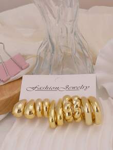 几何水滴宽C形耳钉套装，简约欧美风格，通勤耳环，尽显奢华优雅气质 - 金色 - 查看 6