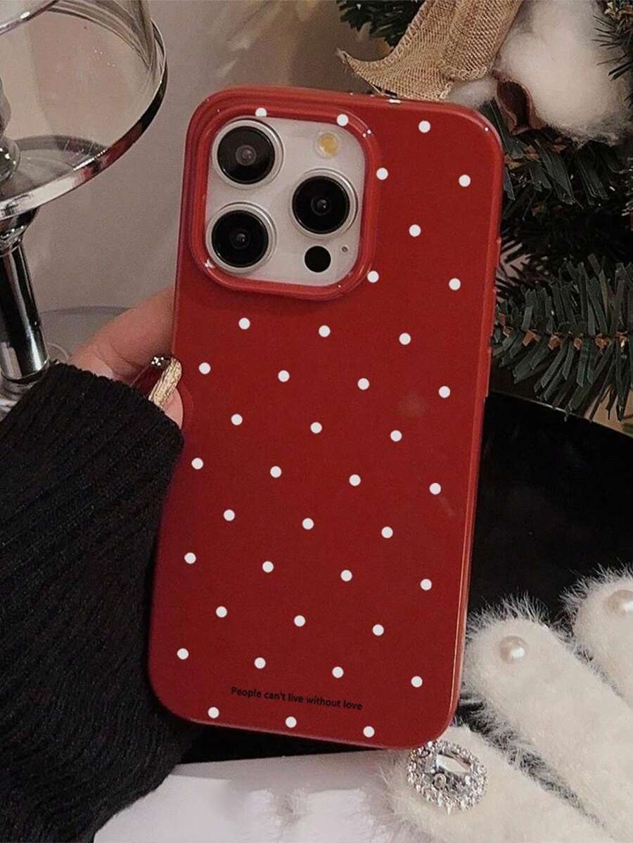 1pc Burgundy Retro Polka Dot New Year TPU Soft Full Body Phone Case Compatible With IPhone 17 Pro Max/16 Pro Max/15 Pro Max/17 Pro/16/15/14/13/12/11 - Wine Red - View 1