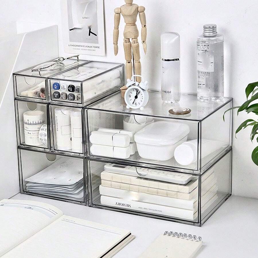 Bộ 1 hộp đựng đồ bằng nhựa trong suốt, 4 kích cỡ, đa chức năng dùng trong phòng tắm và bàn trang điểm, đựng mỹ phẩm, đồ dùng phòng ngủ, dụng cụ nhà bếp và đồ dùng văn phòng. - Trong sáng - Xem 1