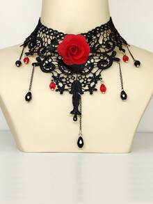 1 pieza Gargantilla con gema azul de estilo gótico y encaje, diseño único de gargantilla - Zafiro - Ver 8