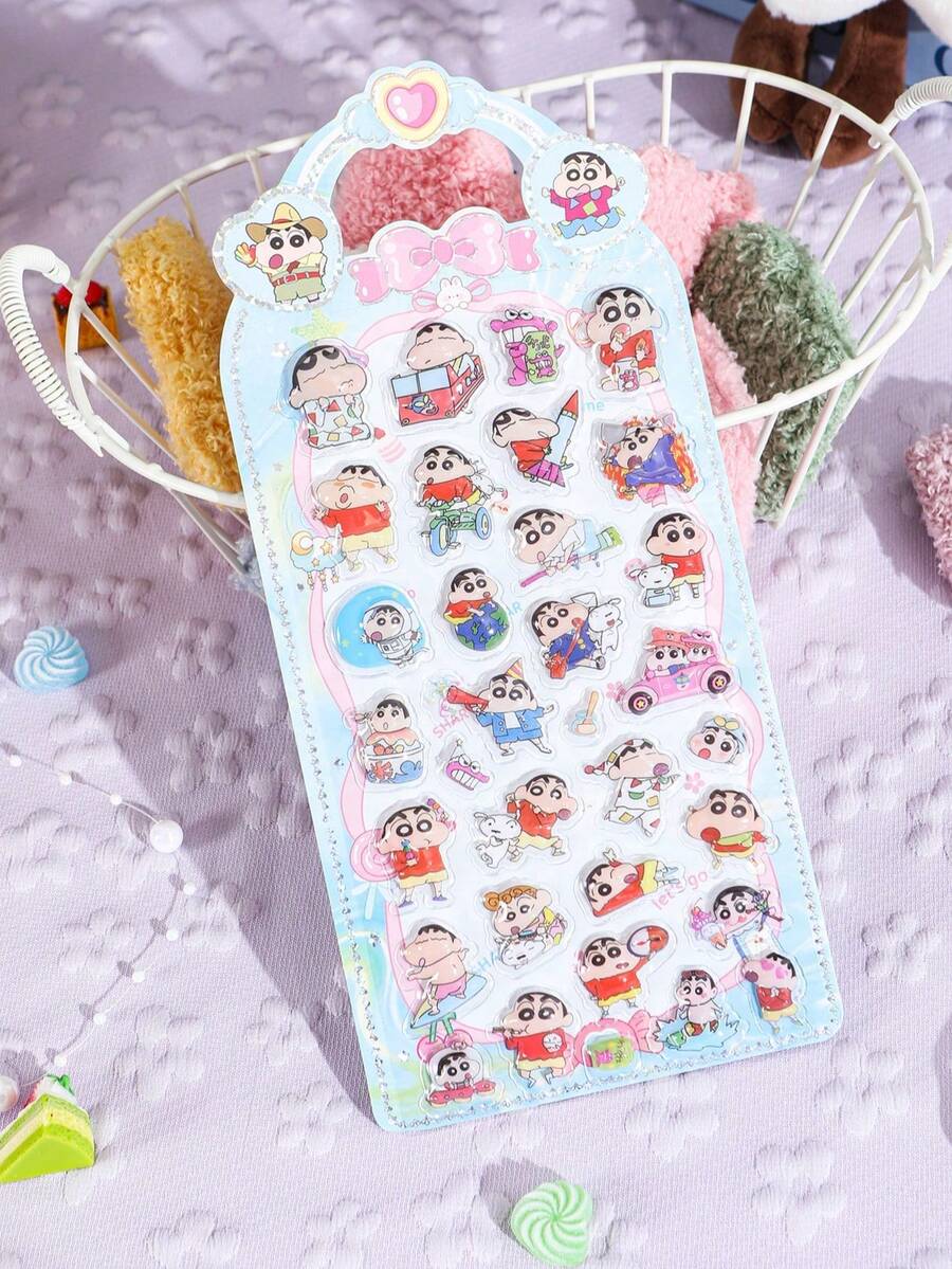 1pc Crayon Shin-Chan Cartoon Fashion Stickers, Party Interactive Stickers, Holiday & Birthday Gifts, Daily Notebook Marking Stickers (Color May Vary Randomly) - Multicolor - View 1