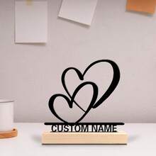 1pc Romantic Personalized Custom Wedding, Ring, Love Silhouette Metal Art With Wooden Base Tabletop Decoration Unique Personalized Gift For Men - Perfect For Home, Office, Cafe Decor - Ideal For Valentine's Day, Wedding, Spring, New Year, Thanksgiving - Couple Series - View 4