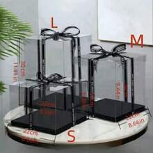1pc Black Transparent Plastic Display Box With Ribbon, Suitable For Cakes, Baked Goods, Desserts, Birthdays, Christmas And Thanksgiving - Black - View 3