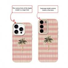 1 pieza Funda de teléfono con material TPU, fresca y suave, con diseño de árbol de coco a rayas en color rosa, compatible con iPhone 17 Pro Max/17/16 Pro Max/15/13/12/11, S20 FE/A15/S24/A55, Redmi Note 11/12/13 Pro, cobertura completa y protección suave anti-caídas - Blanco - Ver 7