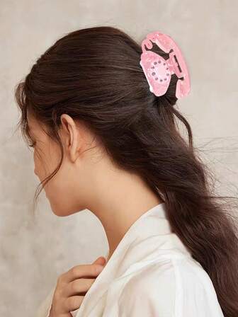 1 pieza Pinza de pelo de acrílico falso rosa lindo, pinza de pelo elegante para coleta, casual, fiesta, cita, regalo de vacaciones, cumpleaños