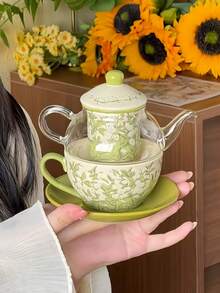 1 Zestaw Ceramiczny Zestaw do Herbaty z Kwiatami, Zawierający Czajnik, Filiżanki i Spodki, Luksusowy Francuski Retro Kwiatowy Popołudniowy Herbatka, Zestaw Do Serwowania Deserów, Eleganckie Wiejskie Przyjęcie Herbaciane, Spotkanie, Prezent, Nadaje Się Do Restauracji, Salonu, Herbaciarni - Wielokolorowe - Zobacz 12