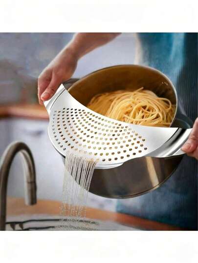 Half-Pack Stainless Steel Crescent-Shaped Strainer, Dish Drainer, Pasta Pot Strainer, Oil Drainer, Kitchen Accessory, Essential Kitchen Tool For Home Cooks, Natural And Hygienic, A Great Addition To Your Home Kitchen.