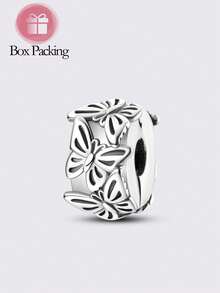 1 pièce Bracelet original de conception argent et doré avec des clips de breloque ornés de motifs délicats de papillons en cubic zirconia cubique serti, de formes de cœur romantiques débordant de doux sentiments, et de designs mignons thématiques animaux, parfaits pour les amateurs d'animaux. - Argent - Voir 10