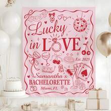 Lucky In Love Bachelorette Tapestry, Las Vegas Bachelorette Party Decor, Casino Theme Bach Party Banner, Bride To Be Hens Party Decor - 彩色 - 查看 3