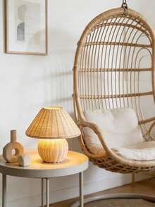 1pc Handmade Rattan Wood Table Lamp, Retro Style Wooden Bedside Lamp, Suitable For Bedroom, Dining Room, Camping, Warm Light Ambiance Lamp - Warm Light - View 9