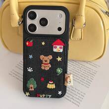 秋冬牛仔刺绣狗狗星星手机壳，兼容 17 Pro Max、新款16 Pro Max、女士13寸硬壳手机壳、15寸带狗狗链手机壳、14寸手机套