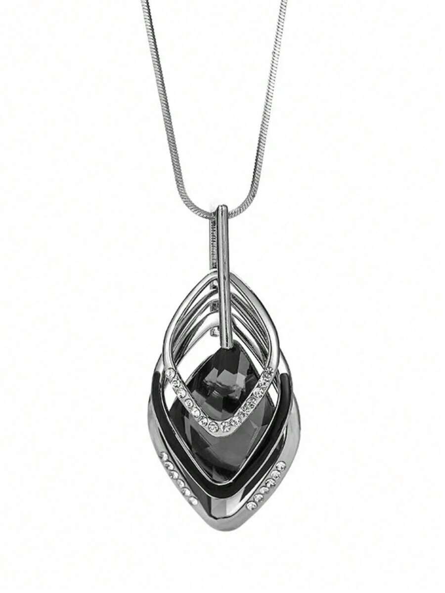 1片時尚首飾類套頭毛衣鏈條樣式項鍊個性化長款多層次幾何人造水晶吊墜項鍊高端女士長款多用途流蘇