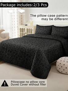 2/3pcs Black Leopard Print Bedding Set, Soft Microfiber Breathable Bedding, Wrinkle-Resistant, Luxury Hotel Style, Gift For Parents & Friends, Includes Duvet Cover*1, Pillowcase*1/2, Available In Super King, King, Queen, Twin, Dorm Sizes, Cute Girly Style - Black - View 4