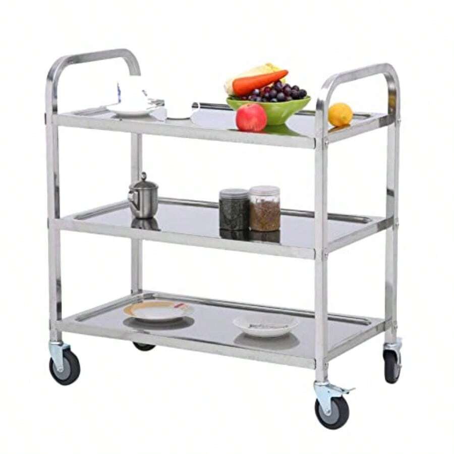 Carro utilitario Grande de Acero Inoxidable Carro de Servicio de Cocina con Ruedas de 3 Niveles Carro de Almacenamiento con Ruedas de Bloqueo para hoteles Restaurantecc - 754083cm - Ver 1
