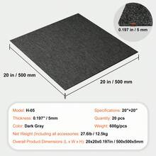 Azulejas de alfombra reutilizables, 20 "x 20" cuadrados de alfombra con acolchado adjunto, azulejos de alfombra acolchados suaves, fácil instalación bricolaje para dormitorio sala de estar interior al aire libre (20 azulejos, gris oscuro) - Negro - Ver 7