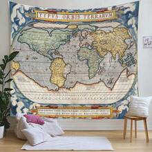 1pc Polyester World Map Tapestry Wall Hanging, Home Decor Art For Living Room, Bedroom, Vintage Nautical Compass Globe Geography Educational Textile Poster, Boho Style World Aesthetic Atmosphere Gift - Multicolor - View 8