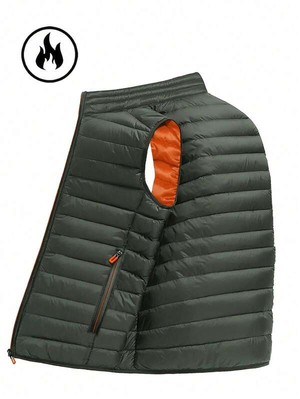 Men's Autumn/Winter Vest, Zipper Front Closure Stand Collar Quilted Slim Fit Warm Casual Sports Vest, Suitable For Daily Outdoor Wear And Casual Outfits