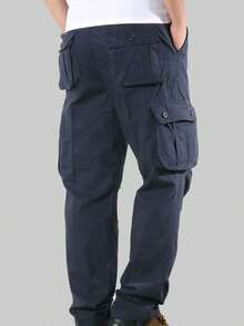 Pantalón de exterior informal y versátil Corte relajado, múltiples bolsillos - Azul Marino - Ver 2