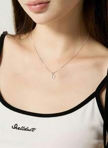 Hatastic 1pc Women's Small Letter A-Z Initial Necklace Stainless Steel Alphabet Necklace Gift Gifts - Silver - View 5