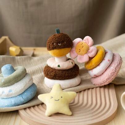 1 món đồ chơi nhồi bông xếp chồng cho bé, hình hoạt hình quả sồi, hoa, ngôi sao, đồ chơi nhồi bông và vòng in hình dễ thương, phụ kiện cho bé, quà tặng sinh nhật cho trẻ sơ sinh.