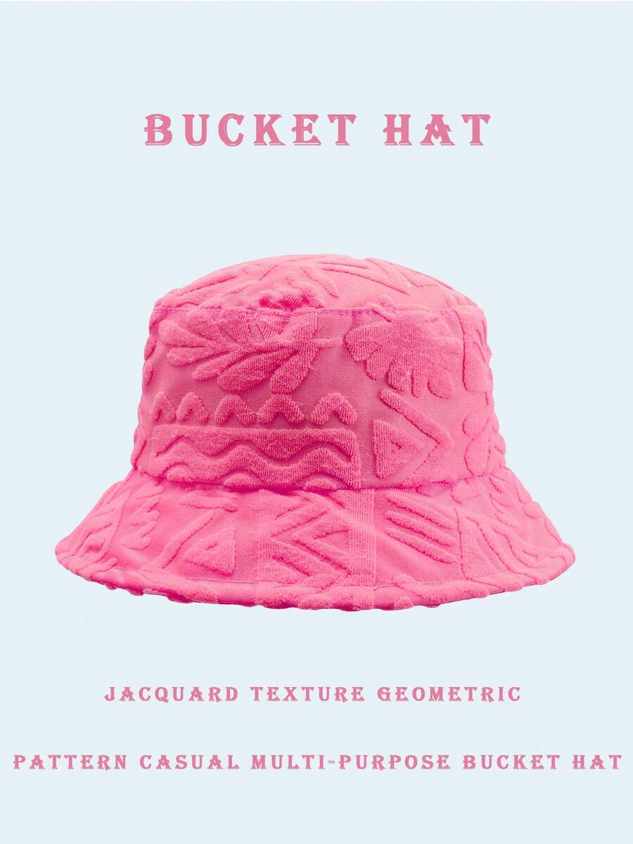 1pc Polyester Casual Street Style Sun Wave Pattern Bucket Hat, Suitable For Spring, Summer, Autumn And Winter - Geometric Rose Red - View 1