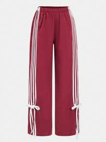 SAOYANGYU Quần thể thao nữ thường ngày kẻ sọc phối màu, cạp chun, có dây rút - Màu Hồng Tươi - Xem 1