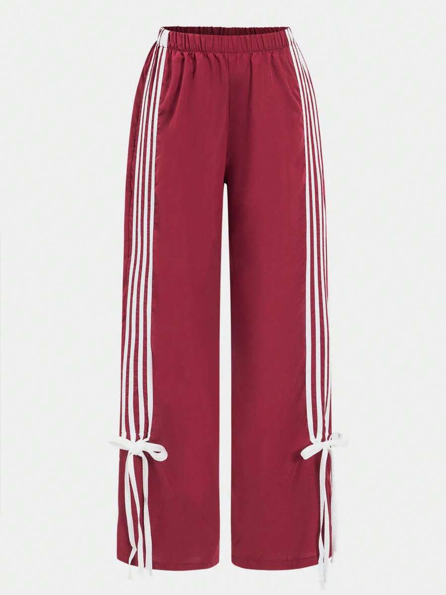 SAOYANGYU Quần thể thao nữ thường ngày kẻ sọc phối màu, cạp chun, có dây rút - Màu Hồng Tươi - Xem 1