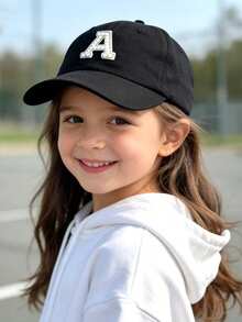 1顶个性化珍珠水钻字母儿童棒球帽（A-Z字母） - 适合1-5岁儿童，可调节帽檐儿童休闲帽 - 黑色 - 查看 2