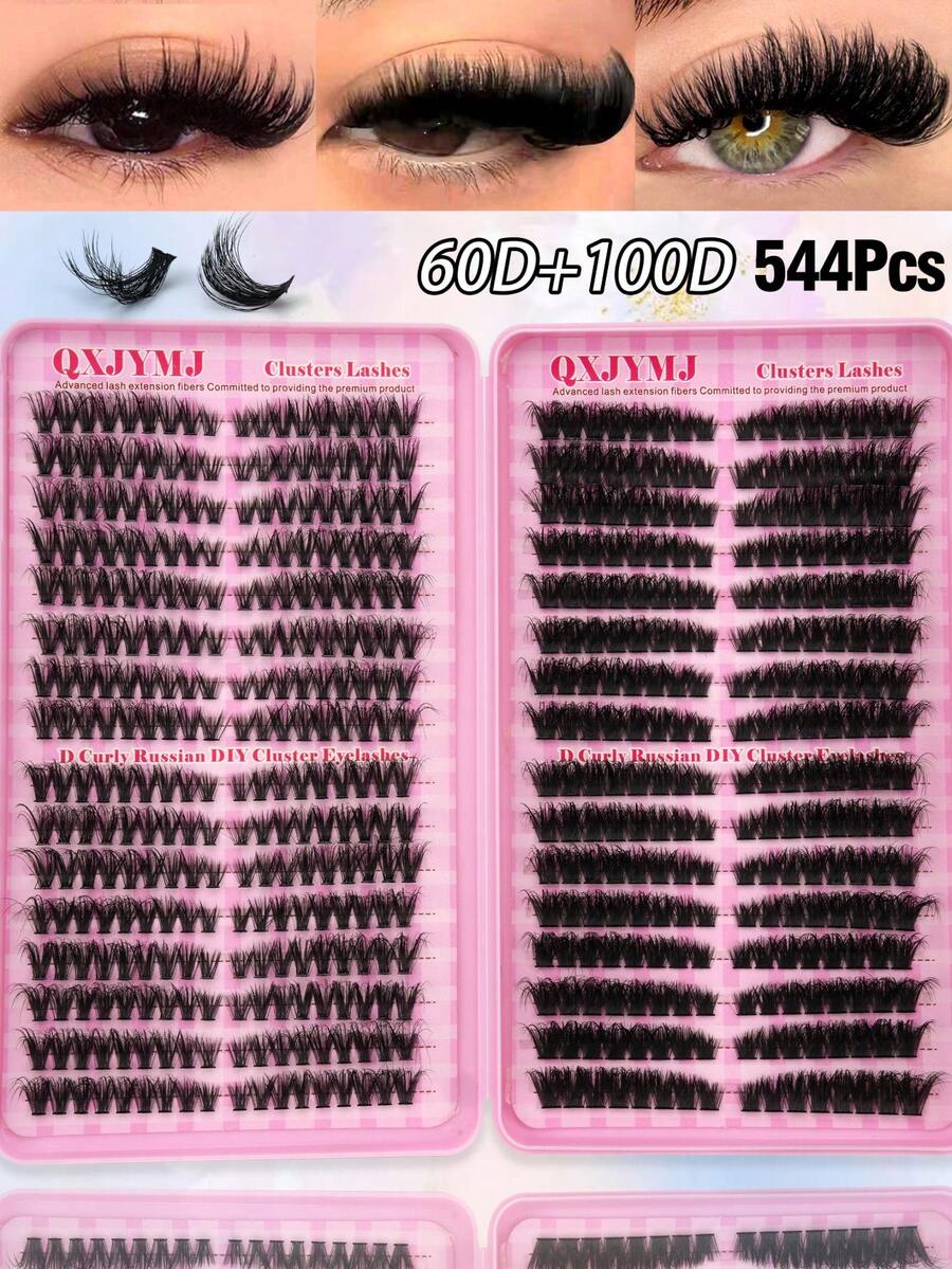 540pcs Independent Cluster False Eyelash Box 60D/100D  DCurl Mixed Lengths: 8-16mm Soft Fluffy Lash Clusters Large Capacity Dense Curling Reusable Eyelashes Suitable For DIY At Home Daily Use Eyelash Extension Tool Russian Curl - D - 查看 1