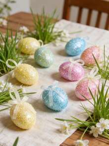 10个装 - 复活节闪光彩蛋装饰品，复活节彩蛋，彩色金属丝复活节彩蛋装饰，弹簧泡沫彩蛋挂饰，适用于复活节树、家庭聚会、DIY手工、篮子DIY、复活节派对礼物、桌面装饰 - 彩色 - 查看 5