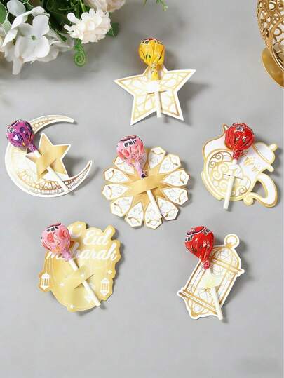 120pcs/Set Platinum Eid Lollipop Boxes, Ramadan Decorations, Ramadan Lollipop Decor Cards, Eid Paper Candy Cards, Ramadan Blessings, Ramadan Party Supplies, Ramadan Gifts, Eid Gifts, Party Favors, Ramadan Islamic Festival, Ramadan Home Decor, Table Decorations, Ramadan Event Party Supplies, Eid Al-Adha Ramadan Decorations