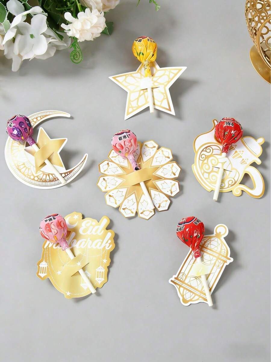 120个/套铂金开斋节棒棒糖盒，斋月装饰品，斋月棒棒糖装饰卡，开斋节纸质糖果卡，斋月祝福，斋月派对用品，斋月礼物，开斋节礼物，派对礼品，斋月伊斯兰节日，斋月家居装饰，餐桌装饰，斋月活动派对用品，宰牲节斋月装饰品 - 彩色 - 查看 1