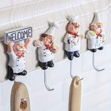 1pc Strong Adhesive Cartoon Chef Hook, Used For Kitchen And Bathroom Storage, Seamless Nail Wall, Kitchen Wall Hanging Clothes Hook, Fun Home Decoration - Kiểu B - Xem 2