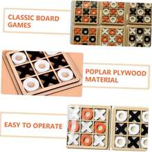 Wooden Tic Tac Toe Game Brain Teaser XOXO Chess Board Tabletop Blocks XO Table Toy For Adults  Family Black White 5.51x5.51x0.20inch - 黑與白 - 查看 5