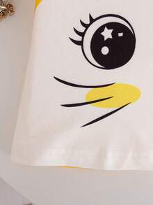 Baby Girls Cute Cartoon Cat & Bow Print Sleeveless Casual Dress - Yellow - View 4