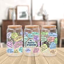 5张/套 UV DTF 杯贴套装，适用于16盎司玻璃罐，即撕即贴，包含励志心理健康贴纸，防水3D贴纸，适合DIY玻璃器皿